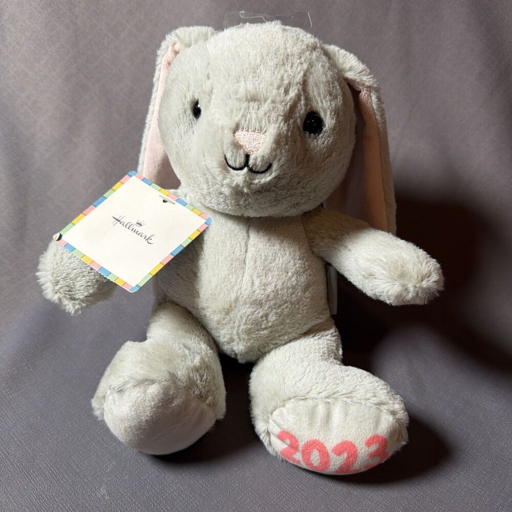 Hallmark 2023 Gray and Pink Bunny Rabbit Plush Stuffed Animal -S